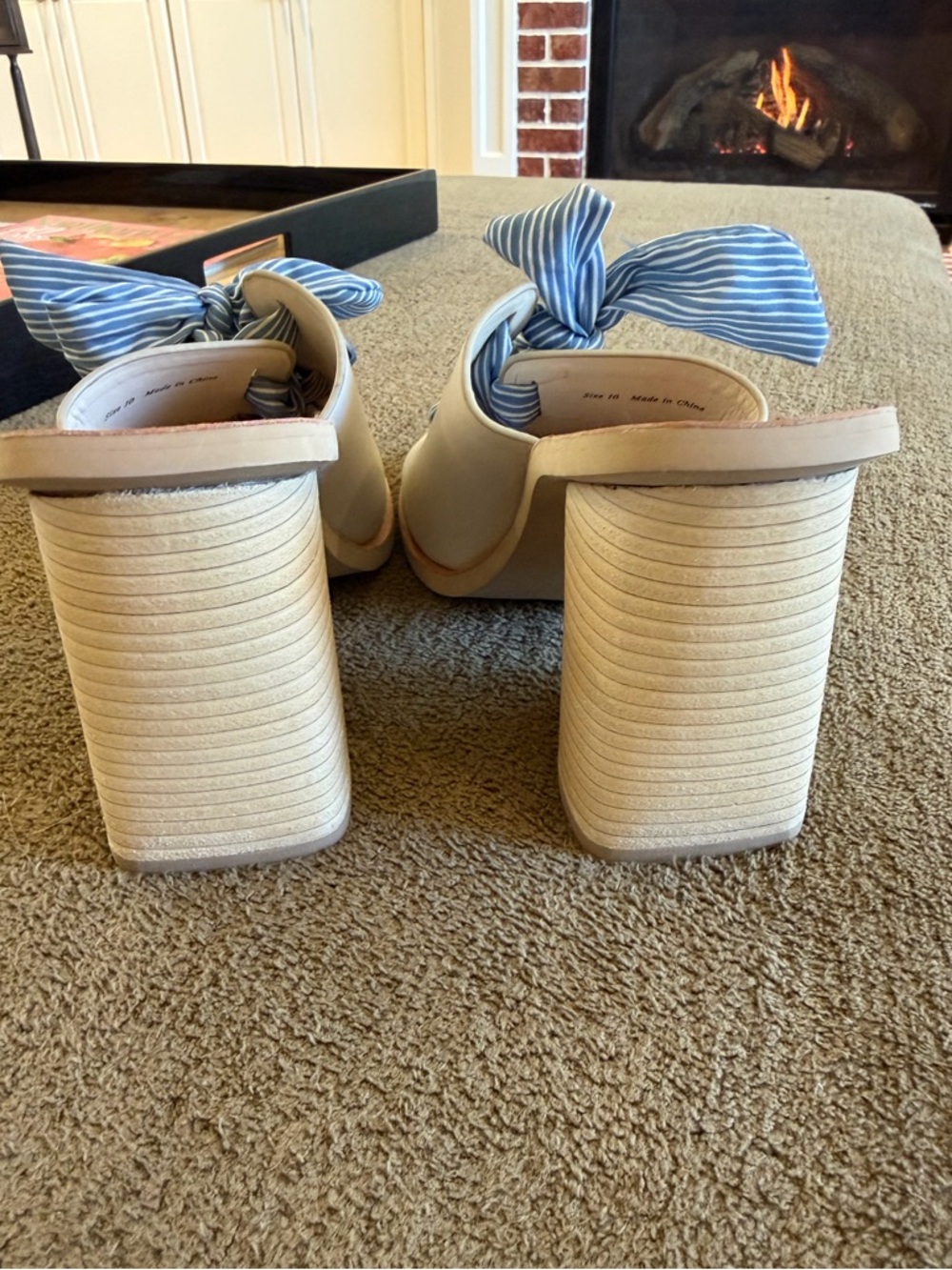 Dolce Vita Amber Heeled Sandal - Cream w Blue Striped Ribbon - Size 10 - EUC - Picture 3 of 7